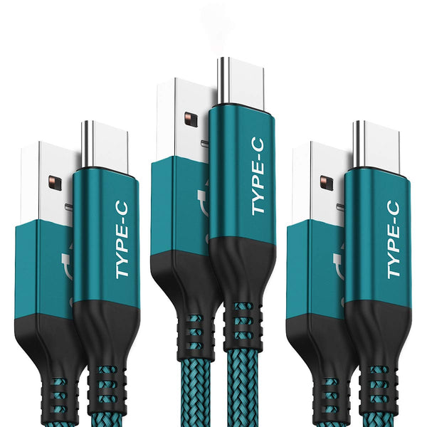 USB Type C Cable, 3-Pack (10ft+6.6ft+3.3ft) USB A to USB-C 3.1A Fast Charger Nylon Braided Cord Compatible with Samsung