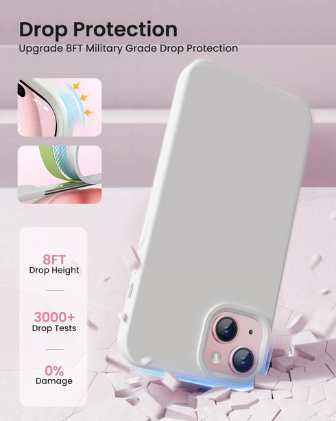 BUYDOT 15 6.1 Inch for iPhone Case Liquid Silicone Slim Shockproof Protective Cover Anti-Scratch Drop Protection,White
