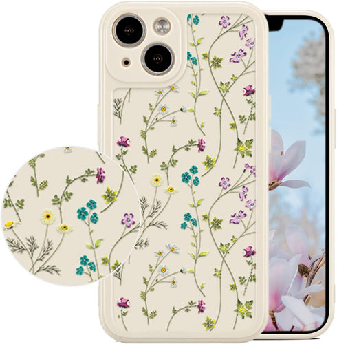 RALEAVO Floral Case for iPhone 13, Cute Flower Branch Pattern Design, Slim Thin Soft Silicone Shockproof Anti-slip