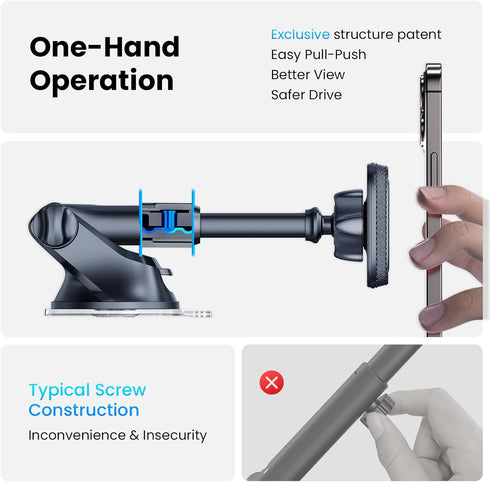APPS2Car Magnetic Phone Mount for Car - Dashboard & Windshield Holder with Telescopic Arm, 6 Strong Magnets