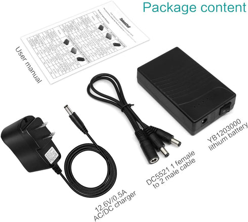 12V 12V 3000mAh Pack TalentCell Power Bank, Rechargeable DC Output Lithium ion Battery with Charger for LED