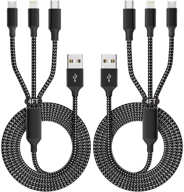 IDISON Multi Charging Cable (2Pack 4FT), 3 in 1 Charger Cable Nylon Braided Universal Charging Cord with Type-C, Micro