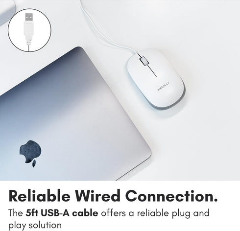 Macally USB Wired Mouse for Mac & Windows - 3 Button Corded Computer Mouse with Scroll Wheel