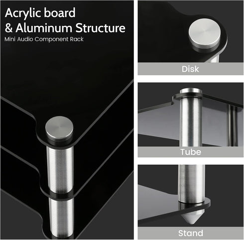 KGUSS Mini Audio Component Rack, Black Acrylic 2-Layer Rack for HiFi Audio Equipment
