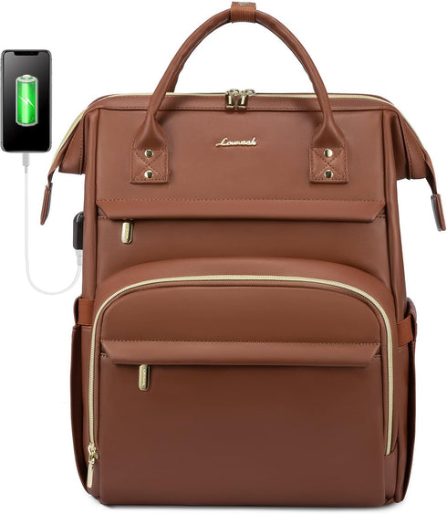 LOVEVOOK Leather Laptop Backpack for Women 15.6 inch,Travel Purse Nurse Teacher Carry