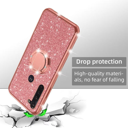 Cute Girls Women Glitter TPU Slim Case for Moto G Stylus (2020) with Ring Stand Kickstand - Rose Gold