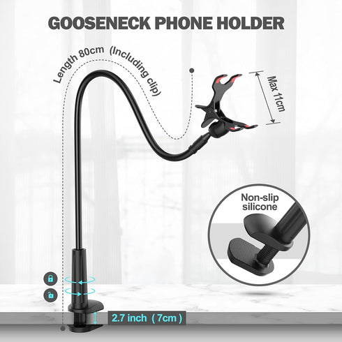 Gooseneck Phone Holder for Bed, Flexible Lazy Arm Mount 360 Adjustable Mobile Phone Clamp Bracket Stand for iPhone 12