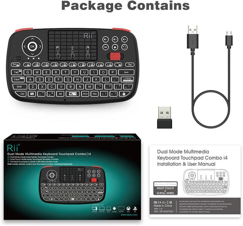 Rii (Upgrade) i4 Mini Bluetooth Keyboard: Blacklit Portable Wireless Keyboard with Touchpad for Smartphones and PC