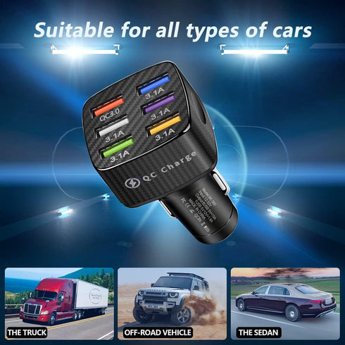Fast Charging 6 Ports Car Phone Charger Adapter, QC3.0/3.1A Type Smart Shunt USB Charger for iPhone 14 13 12, S22 S21
