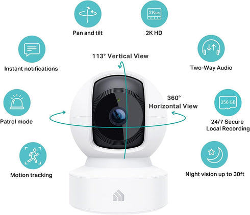 Kasa Smart 2K+ 2-Way KC410S Kasa Indoor Pan/Tilt Wired Security Camera - Works as a Baby Monitor & Pet Camera, Motion