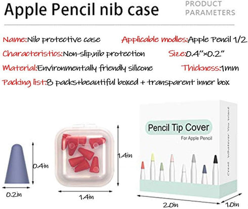 OneCut 8 Pcs Silicone Pencil Nib/Tip Protector Cap for Drawing Noiseless, Compatible for Apple Pencil 1st/2nd