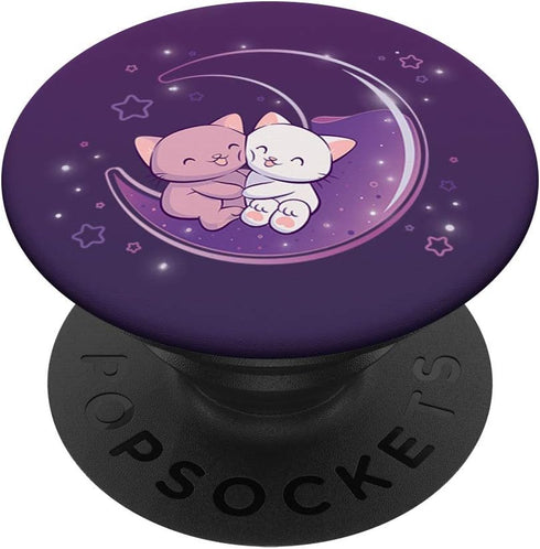 Cute Cats on Purple Moon Kawaii Anime PopSockets PopGrip: Swappable Grip for Phones & Tablets