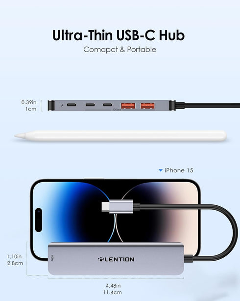 LENTION USB C Hub with 4K@60Hz HDMI, 2 USB C and 2 USB 3.2 Gen2, 10Gbps Max Data Transfer, 100W Charging for MacBook Pro