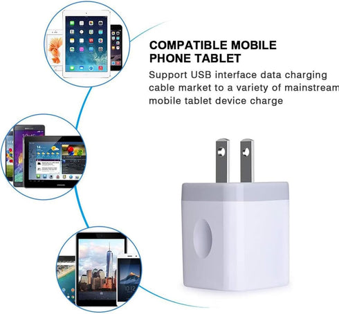 FiveBox USB Wall Charger Block, 3-Pack Dual Port 2.1Amp Fast Charging Cube for iPhone, iPad, Samsung