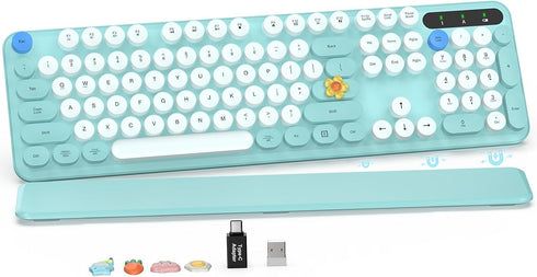 SABLUTE Wireless Keyboard, Round Keycaps, Retro Typewriter Keyboard with Detachable Wrist Rest, Sleep