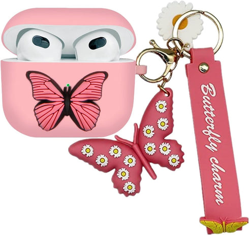 YQG Cute 3D Butterfly Case Cover for Airpods 3rd Gen 2021, Cartoon Liquid Silicone with Keychain