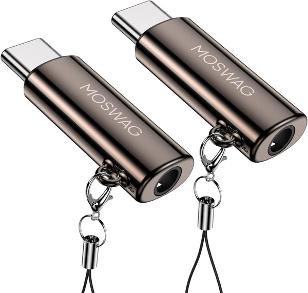 MOSWAG Type C Headphone Adapter USB C to 3.5mm Aux Mic Audio Dongle Hi-Res DAC Chip for Samsung Galaxy S23 S22 Pixel