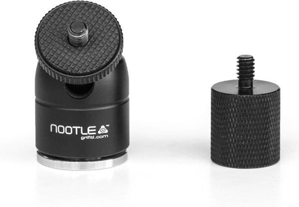 GRIFITI NOOTLE MUSIC MIC STAND ADAPTOR, 5/8” 27 Female to 1/4” 20 Male with Mini Ball Head for Cameras