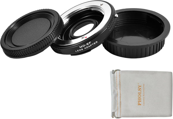 Lens Mount Adapter Manual Focus with Optical Glass and Cap, Compatible with Minolta Rokkor MD MC Mount Lens to Canon