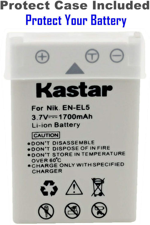 Kastar 4-Pack Battery and AC Charger for Nikon EN-EL5 CP1, Compatible with Coolpix P80, P90, P100, P500