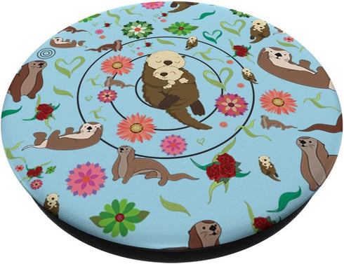 Sea Otters pattern in blue amazing sea otters Art Men Women PopSockets PopGrip: Swappable Grip for Phones & Tablets PopSockets Standard PopGrip
