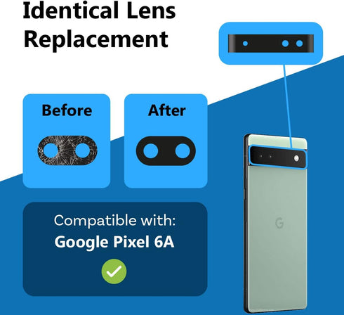 MMOBIEL Back Rear Camera Glass Lens Replacement Compatible with Google Pixel 6a, Includes Adhesive and Tweezer