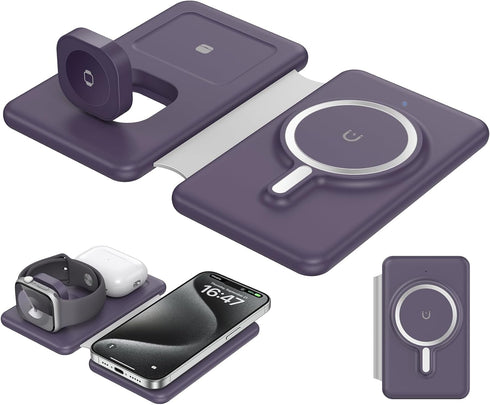 3 in 1 Wireless Charger for iPhone 16, Magnetic Charging Station for Apple Devices, Travel Charger for iPhone 15 14 13