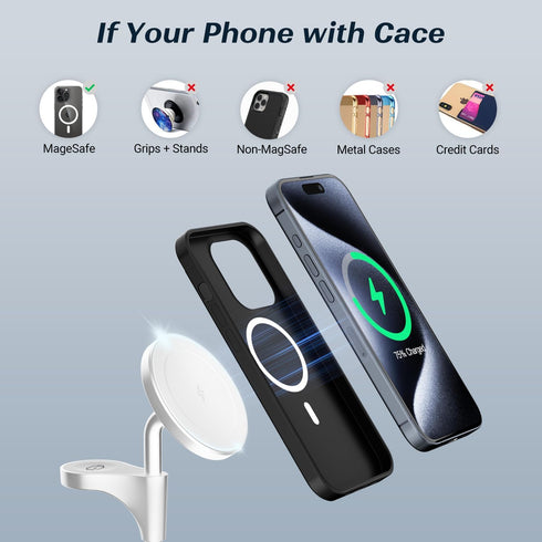 KPON Magsafe Wireless Charging Station - 15W Fast Magnetic 3 in 1 Charger Stand for iPhone 16 15 14 13 12