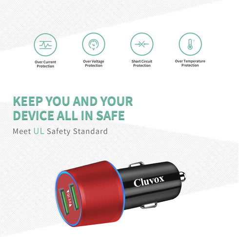 Rapid USB C Car Charger, Compatible for Samsung Galaxy S23/S22/S21/Note 20, Quick Charge 3.0 Dual USB