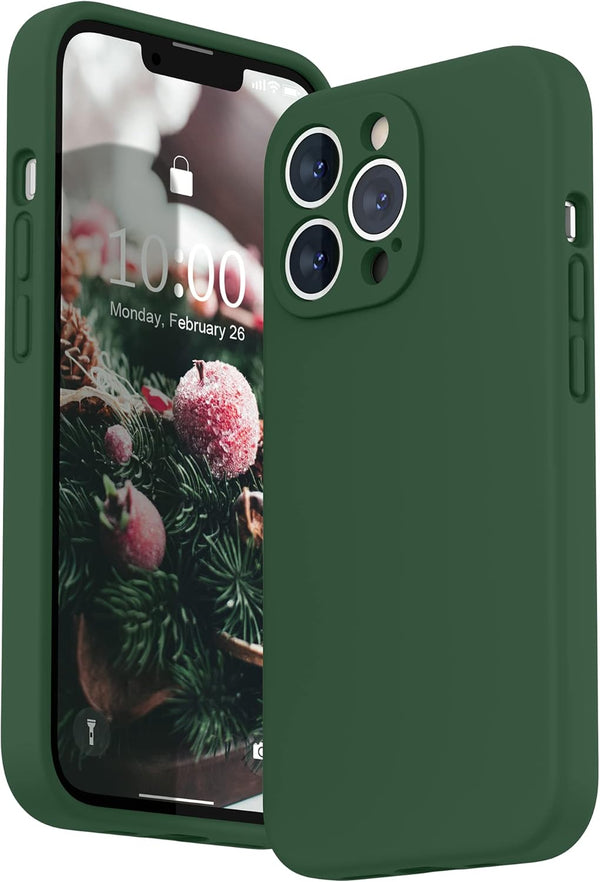 SURPHY Compatible with iPhone 13 Pro Case with Screen Protector, Liquid Silicone Phone Case, Clover Green, 6.1 inch