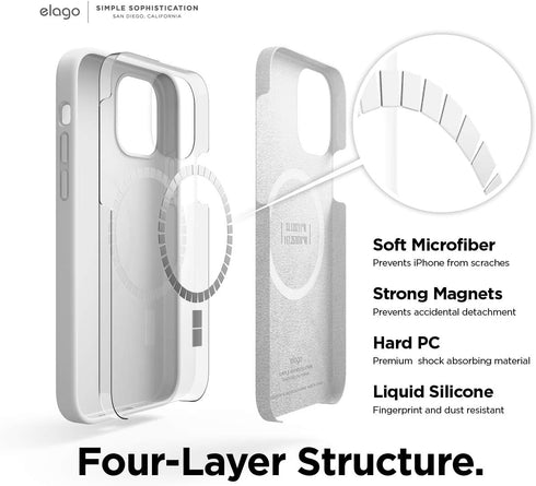 elago Magnetic Case for iPhone 12 Pro Max (6.7 inch) - White, Soft Grip Silicone, Built-in Magnets, Compatible with