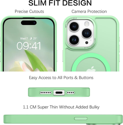 BENTOBEN iPhone 15 Pro Max Case, Slim Shockproof Green Magnetic Cover, Translucent Matte, Compatible with MagSafe 6.7"