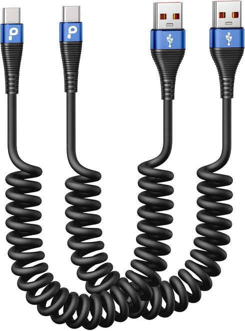 USB C Cable 3ft 2Pack, Coiled USB A to USB C Charge Cord for Car, Compatible with Samsung Galaxy S20/S10/S9/S8