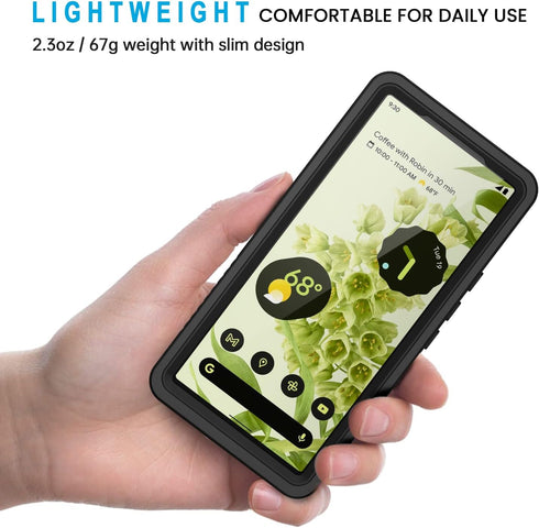 Lanhiem for Google Pixel 6 Case, IP68 Waterproof Dustproof with Built-in Screen Protector, Heavy Duty Black/Clear