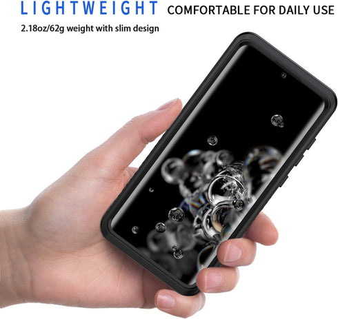 Lanhiem IP68 Waterproof Dustproof Case for Samsung Galaxy S20 Ultra - Heavy Duty Full Body Protective Cover, Black/Clear