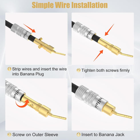 Preffair 4 Pcs Banana Plugs for Speaker Wire, 2mm Pin Connectors, Brass 24K Gold Plated for DIY Speaker Cables