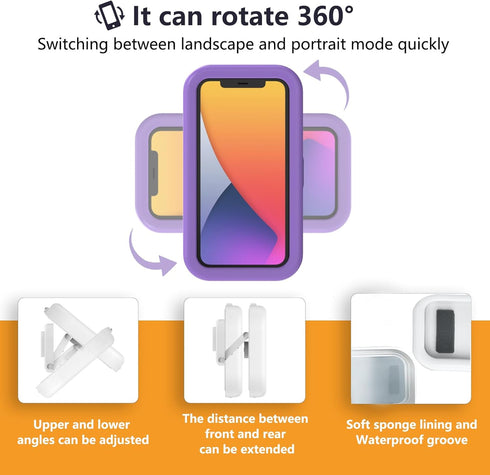 Waterproof Shower Phone Holder, 360° Rotation Case, Angle Adjustable, Anti-Fog High Sensitivity for 4" - 6.8" Phones