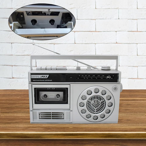 HANNLOMAX HX-601K Portable AM/FM Radio Cassette Recorder with Bluetooth, Records from Built-in Mic or Radio, AC/DC
