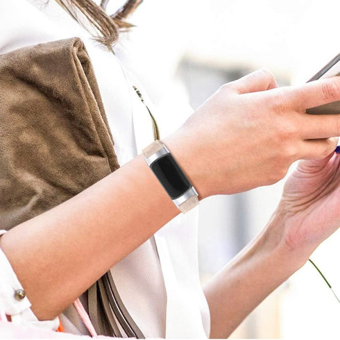 Leather Bands Compatible with Fitbit Charge 4/Charge 3, Replacement Wristband Straps for Women and Men, Beige