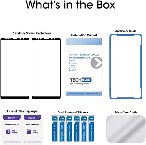 amFilm 3D Curved Tempered Glass Screen Protector for Samsung Galaxy Note 9, Full Coverage, Easy Install Tray, 2 Pack