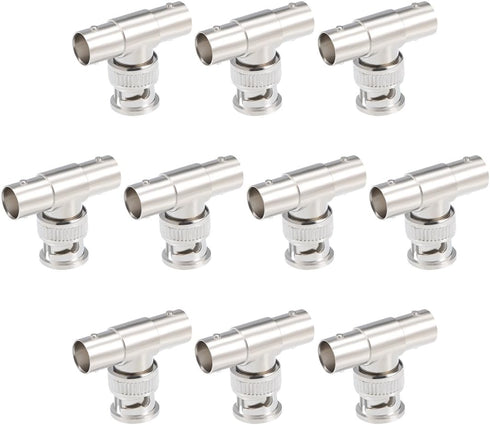 uxcell 10Pcs BNC 1 Male to 2 Female 3 Way T Shape Adapter Connector Splitter