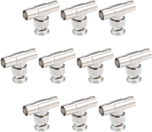 uxcell 10Pcs BNC 1 Male to 2 Female 3 Way T Shape Adapter Connector Splitter