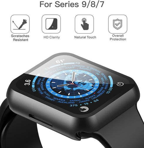 Misxi 2 Pack PC Case with Tempered Glass Screen Protector, Ultra-Thin Scratch Resistant Cover for Apple Watch Series 9,