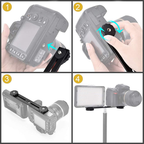 UTEBIT 8 inch Flash Bracket, Dual Camera Mount Extension Bar with 1/4 Screw Hot Shoe, Tripod Mount for DSLR, 2 Packs
