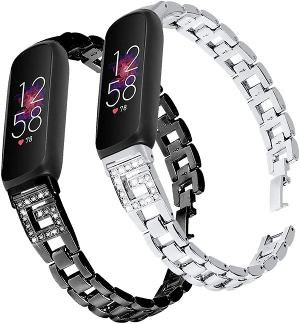 Compatible with Fitbit Inspire 3 Smartwatch Adjustable Metal Band Bling Crystal Rhinestone Bracelet Wrist Strap for