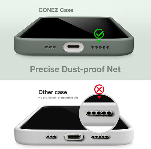 GONEZ iPhone 14 Case, Calke Green Liquid Silicone, 6.1", Shockproof, with 2X Screen & Camera Lens Protectors.
