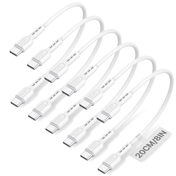 SOOPII 6-Pack Short USB C to USB C Cables,8 Inch/0.7Ft 60W Type