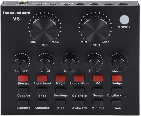 ZHANGLI V8 External Sound Card, USB Live External Sound Mixer Board, Voice Changer Sound Card with Multiple Sound