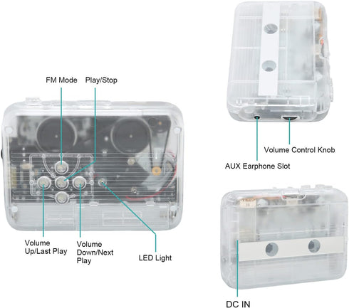 Lazmin112 Bluetooth Cassette Player, Portable Stereo Tape Player with Headphone, Auto Reverse Function, White