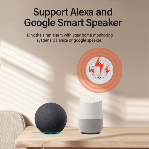 WiFi Siren Alarm, Smart Home Wireless Burglar Alarm, 100dB Sounder, Tuya App Control, Compatible with Alexa